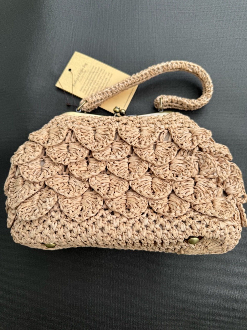 Patricia Nash Laureana Natural Scalloped Raffia Kiss Lock Handbag Boho NWT